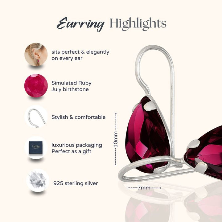 עגילי כסף תלויים – רובי אדום