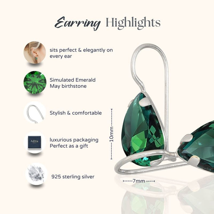 עגילי כסף תלויים – אמרלד ירוק