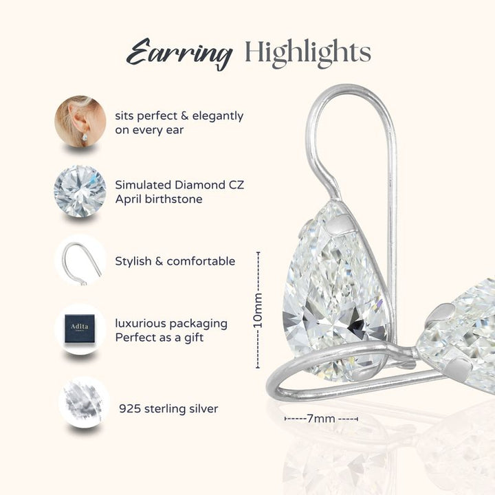 עגילי כסף תלויים – זירקון לבן