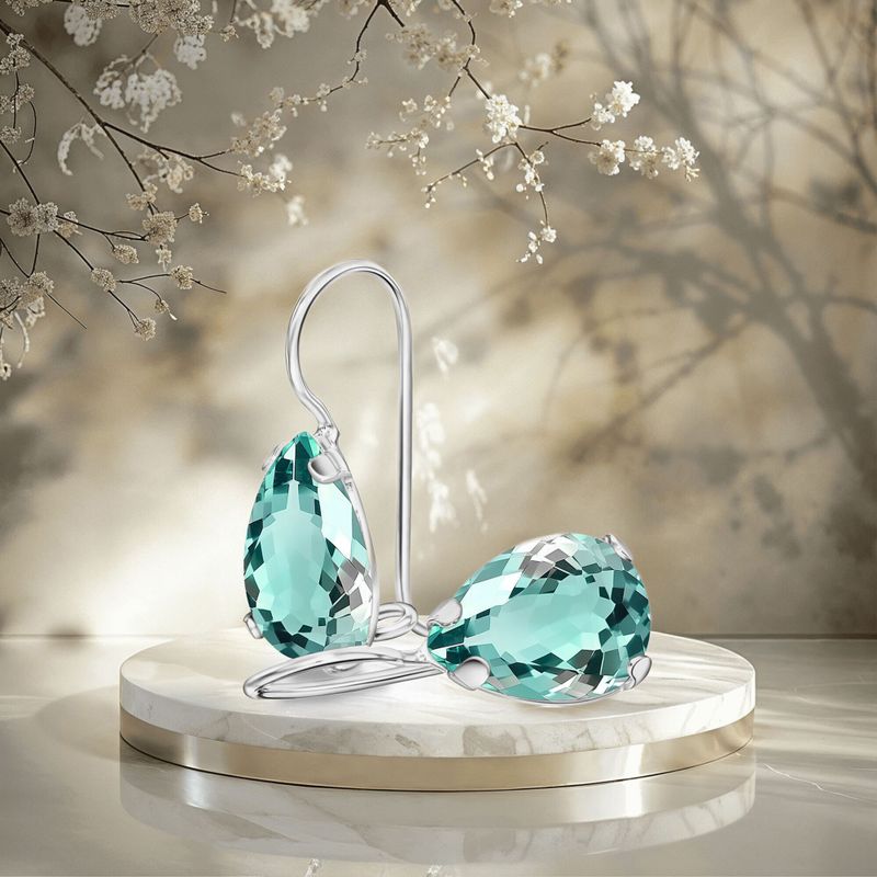 עגילי כסף תלויים – אקוואמרין תכלת