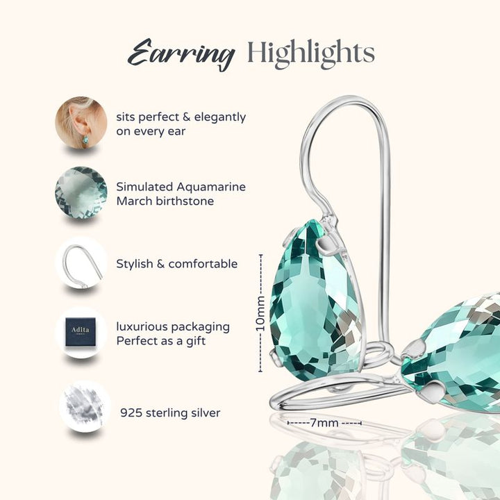 עגילי כסף תלויים – אקוואמרין תכלת