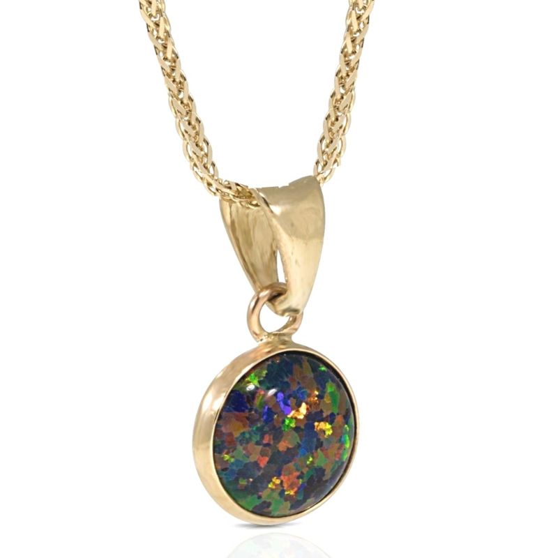 תליון זהב צהוב אופל שחור עגול