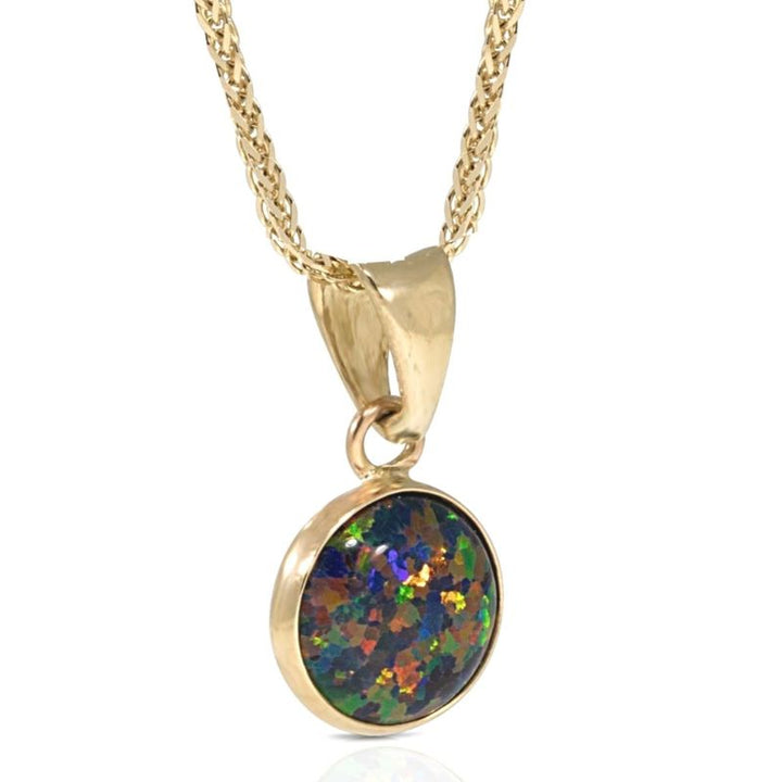 תליון זהב צהוב אופל שחור עגול