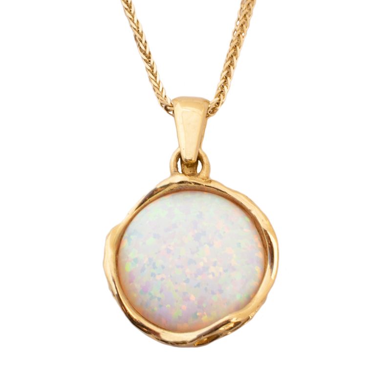 תליון מעוטר במסגרת זהב 14 קראט אבן אופל לבן