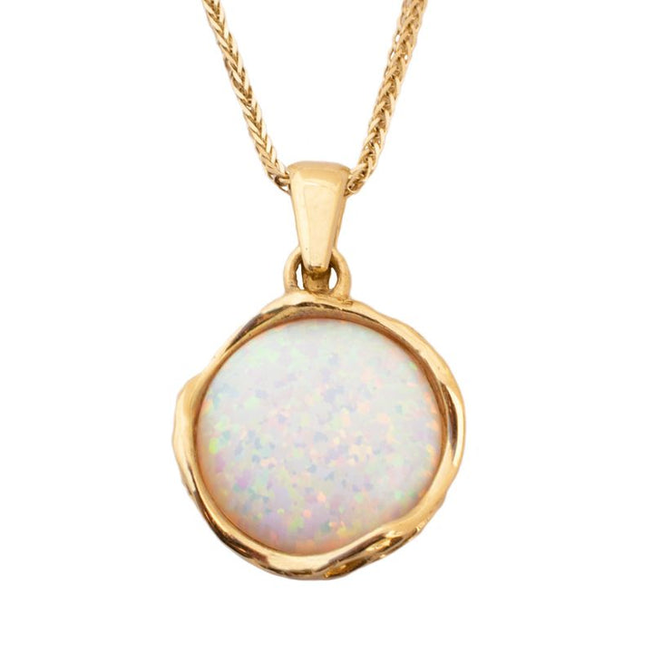 תליון מעוטר במסגרת זהב 14 קראט אבן אופל לבן