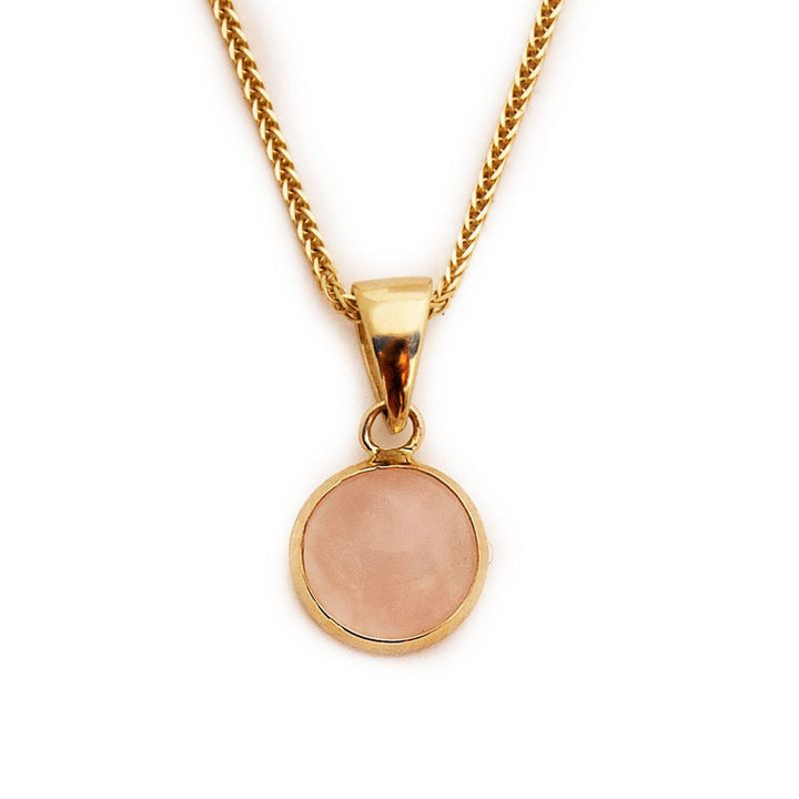 תליון זהב צהוב רוז קוורץ עגול