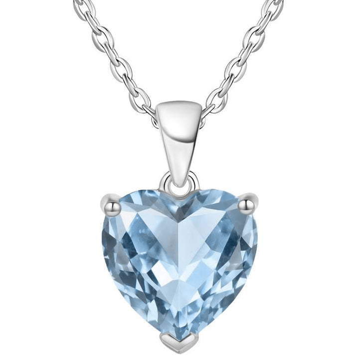 תליון לב כסף 925 משובץ אקווה מרין מלאכותי