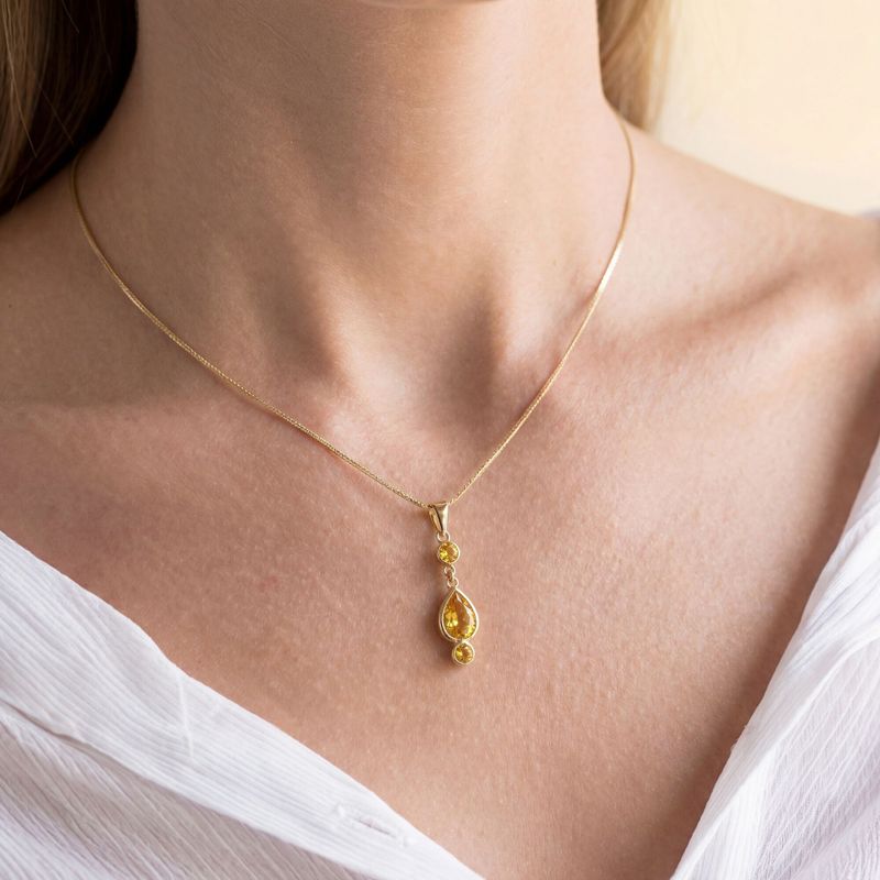 תליון זהב צהוב 14 קראט טיפה יוקרתית סיטרין טבעי