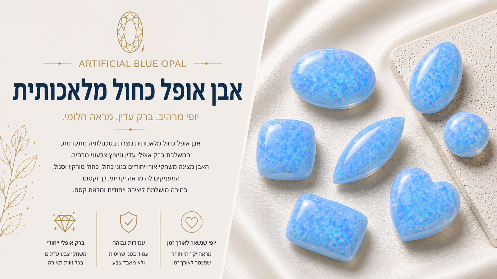 עגילי ציפוי זהב לברבק טיפה בשיבוץ אופל כחול