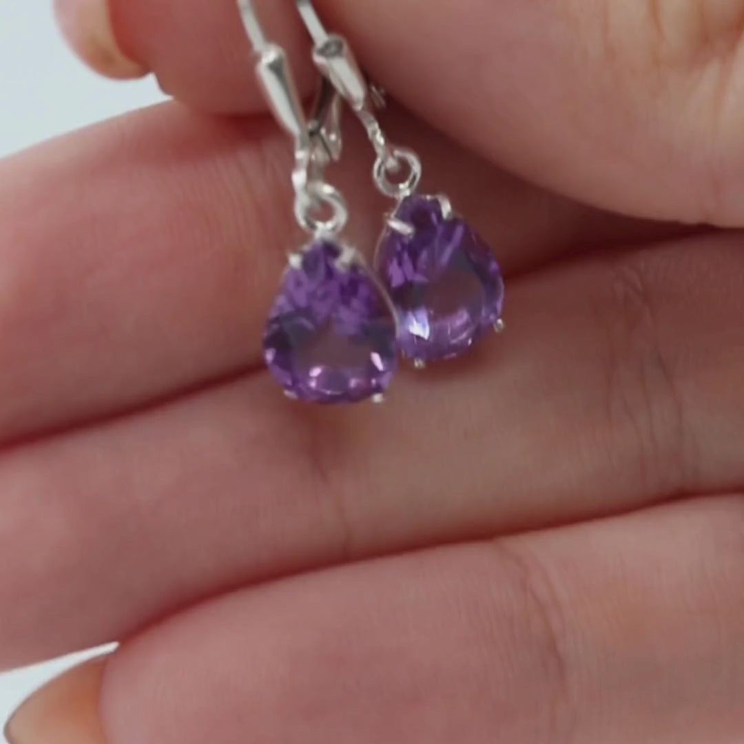 עגילי כסף אמיתי לברבק טיפה אמטיסט מלאכותי