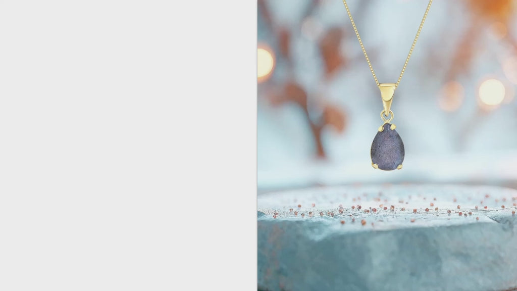 תליון טיפה זהב 14 קראט לברדורייט