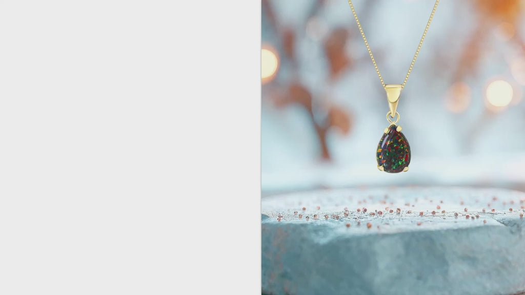 תליון זהב 14 קראט באופל שחור טיפה