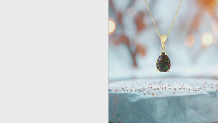 תליון זהב 14 קראט באופל שחור טיפה