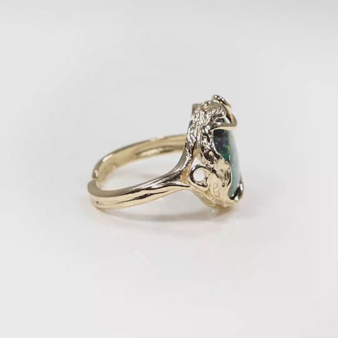 טבעת פתוחה אופל שחור ציפוי זהב