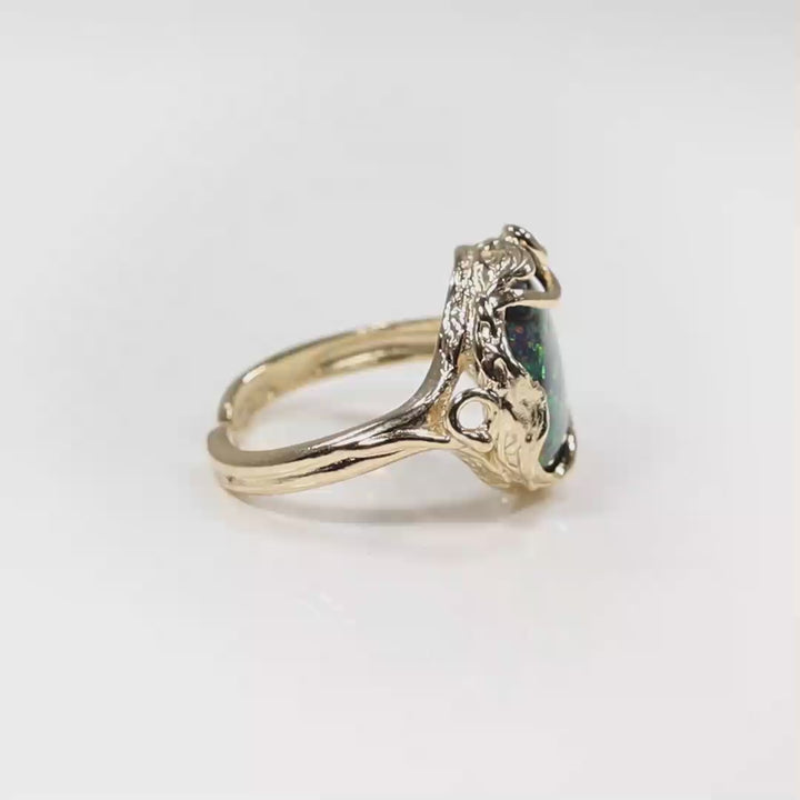 טבעת פתוחה אופל שחור ציפוי זהב