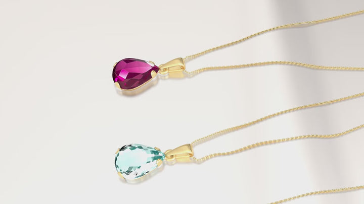 תליון טיפה זהב לבן 14 קראט גרנט