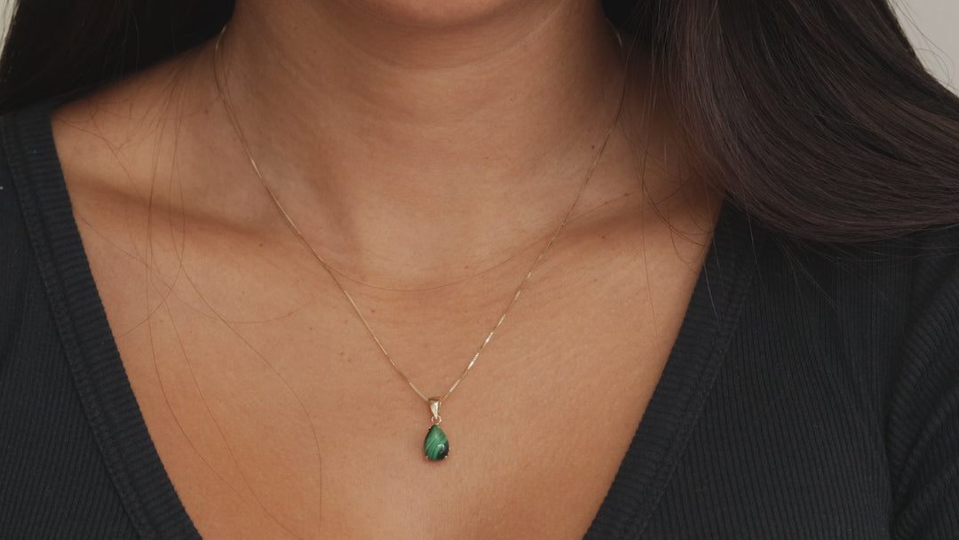 תליון טיפה זהב 14 קראט אבן מלכית שרשרת ונציה