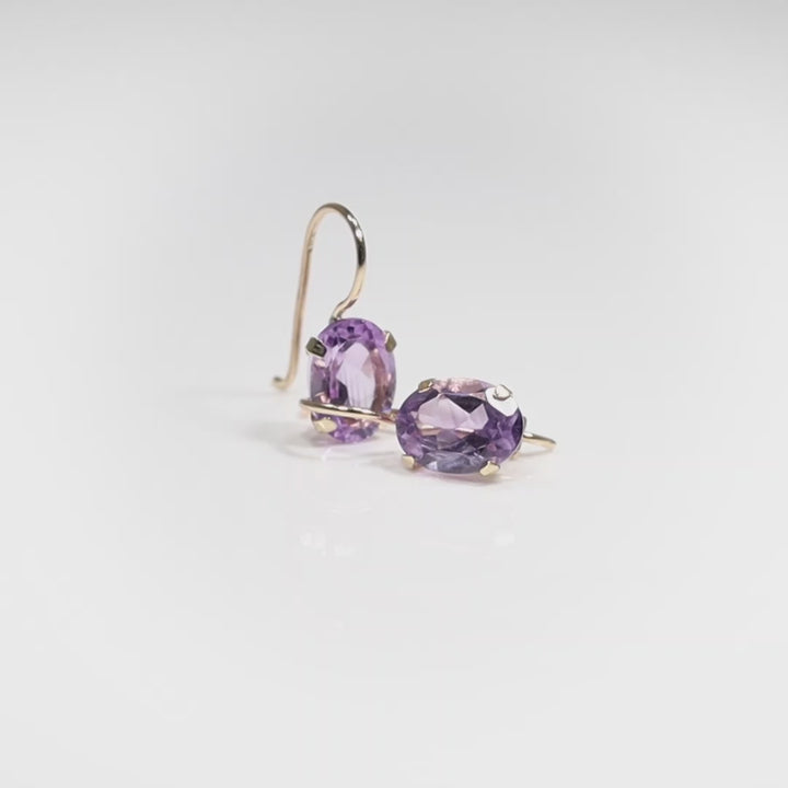 עגילי זהב טהור 14 קראט אמטיסט