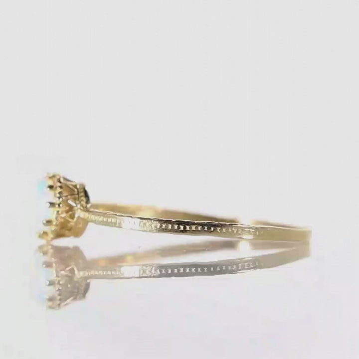 טבעת זהב 14 קראט אופל לבן עגול