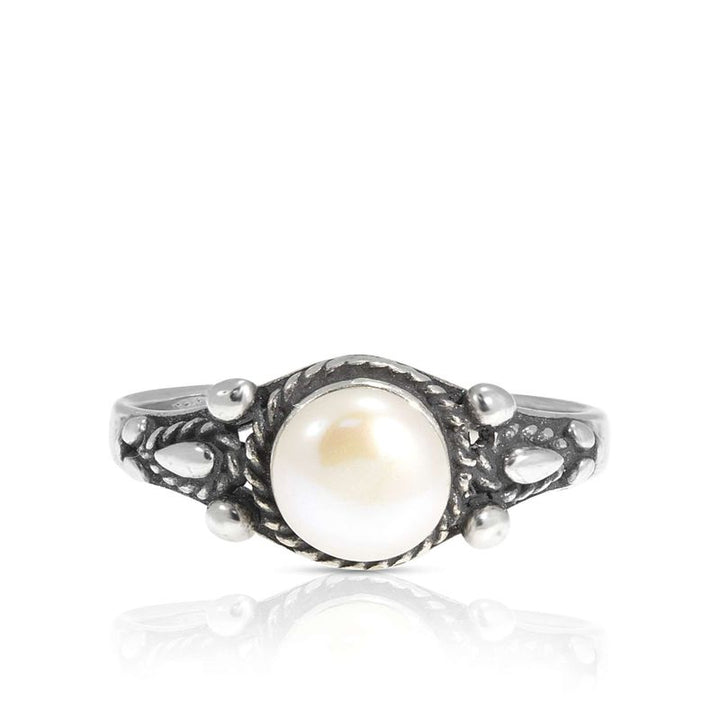 טבעת עגולה כסף 925 פנינה לבנה