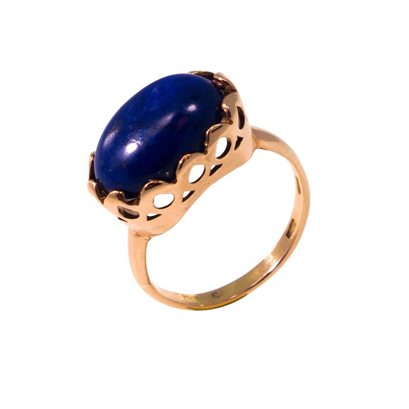 טבעת אובל זהב 14K לאפיס כחולה