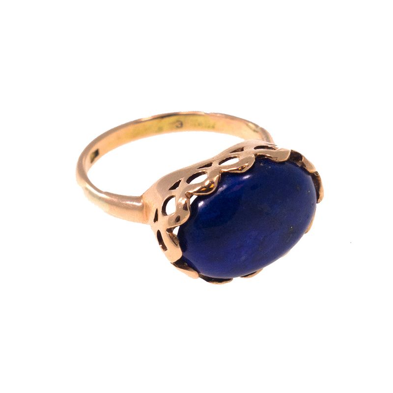 טבעת אובל זהב 14K לאפיס כחולה