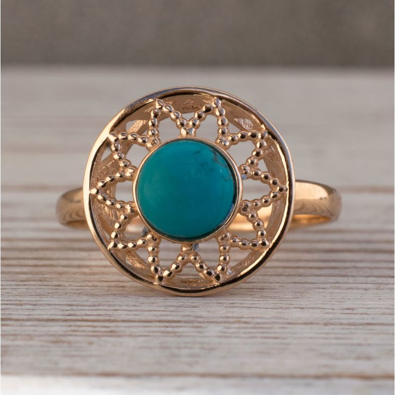 14K Rose Gold Round Turquoise Ring - Turquoise Jewelry