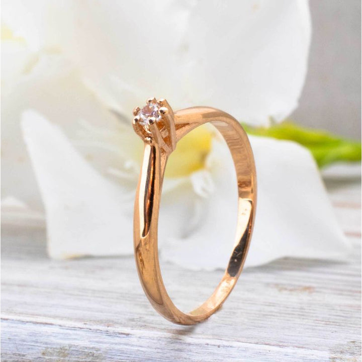 טבעת אירוסין עגולה זהב אדום 14K