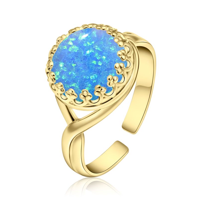 טבעת פתוחה אופל כחול ציפוי זהב