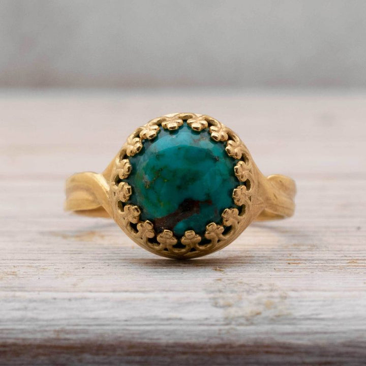 טבעת פתוחה אבן אילת ירוקה ציפוי זהב