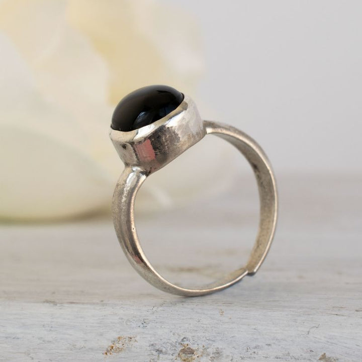 טבעת כסף 925 פתוחה אבן אוניקס