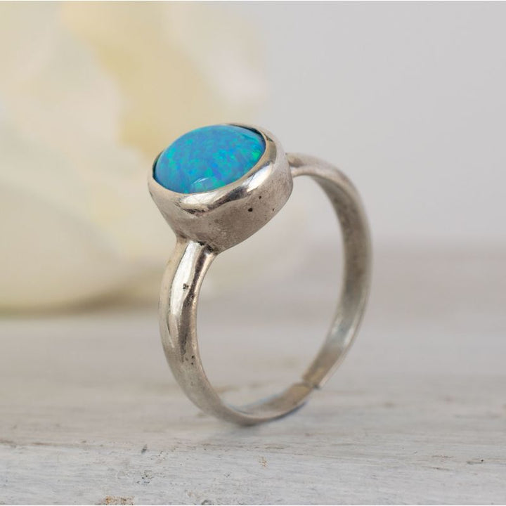 טבעת כסף 925 פתוחה אבן אופל כחול