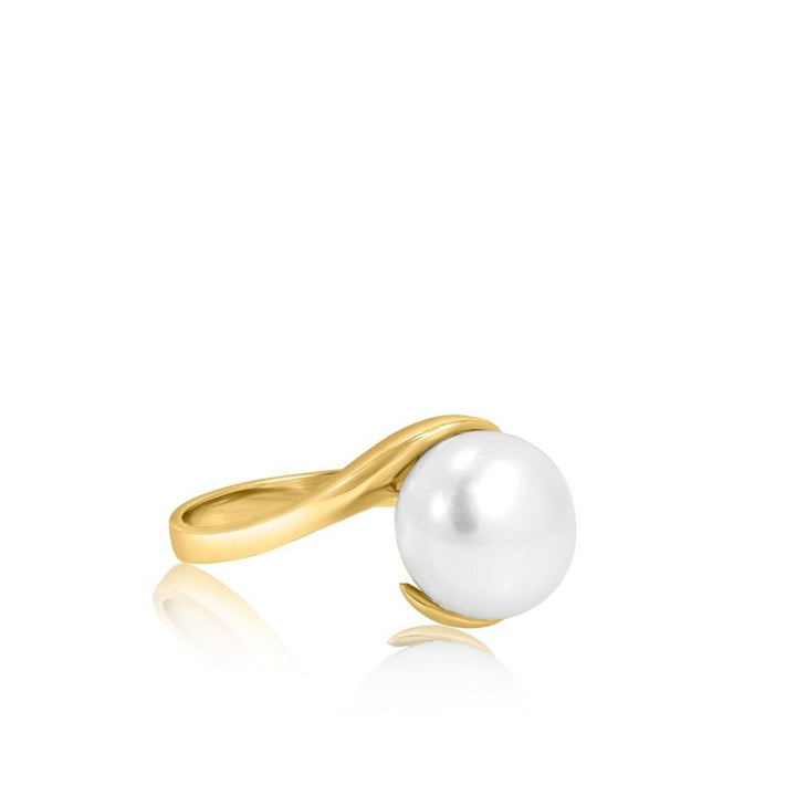 טבעת זהב 14K משובצת פנינה לבנה
