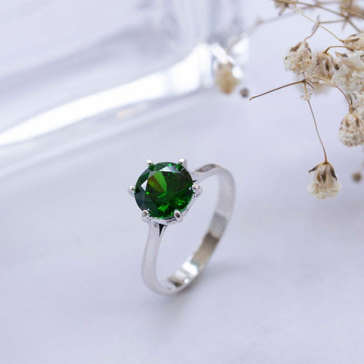 טבעת כסף אמיתי 925 זירקון ירוק