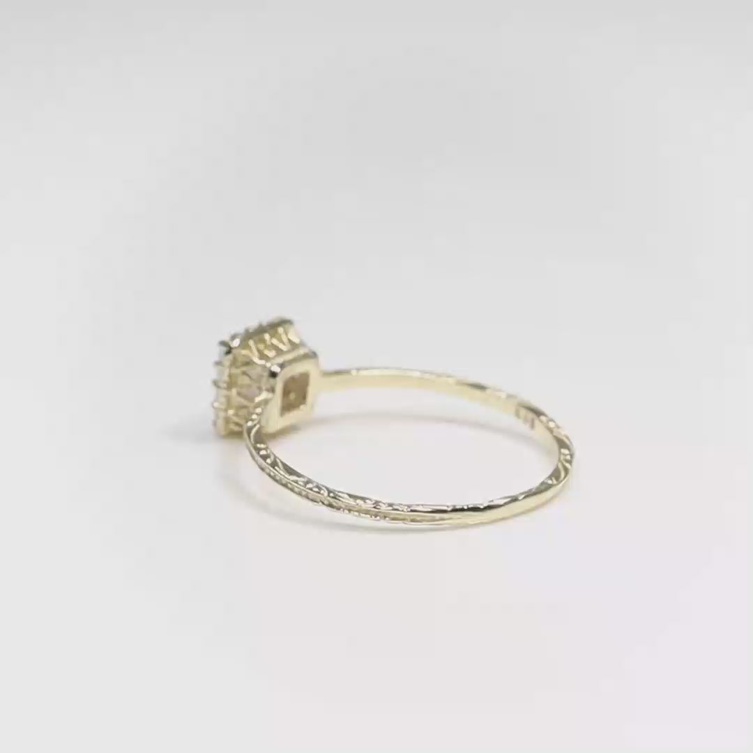 טבעת זהב 14K אופל לבן מרובעת